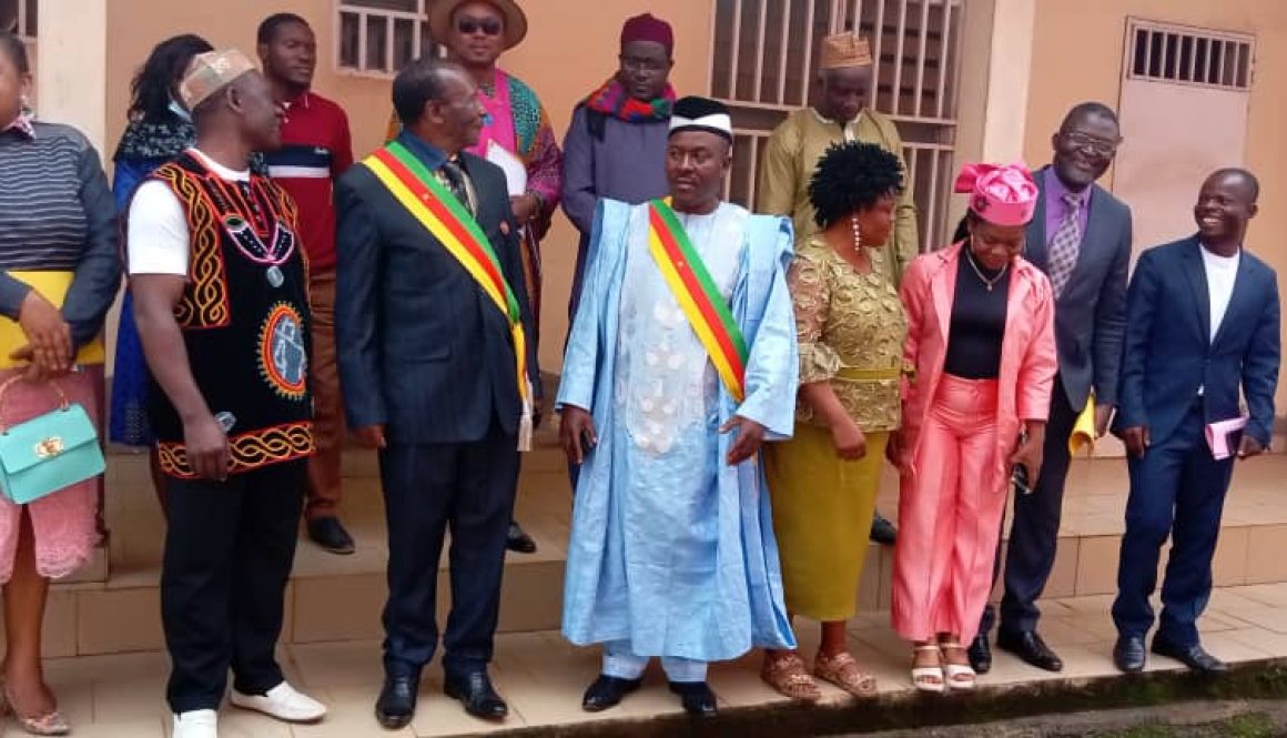 Mayor Acha Kennedy Ngu of Batibo Council (in blue gown) with some councillors after their mid-term session